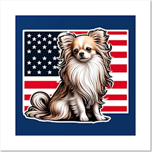 Long Hair Chihuahua Patriotic Dog American Flag 4th of July Posters and Art